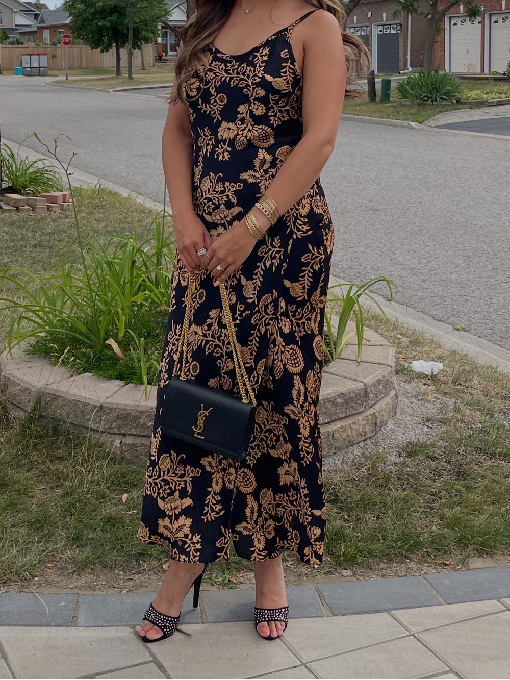 Black & Gold Floral Slip Dress
